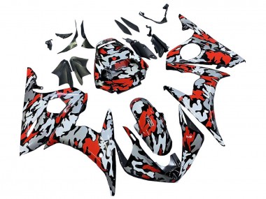 2005 Yamaha YZF 600 R6 Motorcycle Fairings - Black Red Grey Camouflage