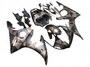 2005 Yamaha YZF 600 R6 Motorcycle Fairings - Matte Black Grey Geometric