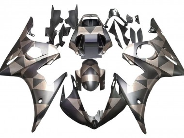 2005 Yamaha YZF 600 R6 Motorcycle Fairings - Matte Black Grey Geometric