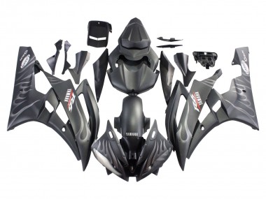2006-2007 Yamaha YZF 600 R6 Motorcycle Fairings - Matte Black Silver Flame