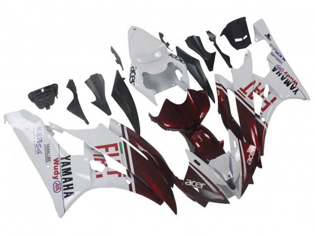 2006-2007 Yamaha YZF 600 R6 Motorcycle Fairings - White Maroon Red Fiat Acer Yamalube