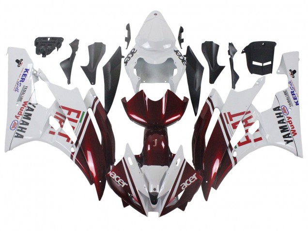 2006-2007 Yamaha YZF 600 R6 Motorcycle Fairings - White Maroon Red Fiat Acer Yamalube
