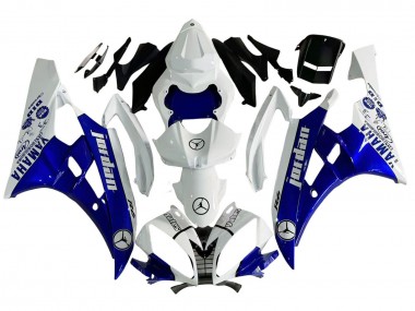 2006-2007 Yamaha YZF 600 R6 Motorcycle Fairings - White Blue Jordan