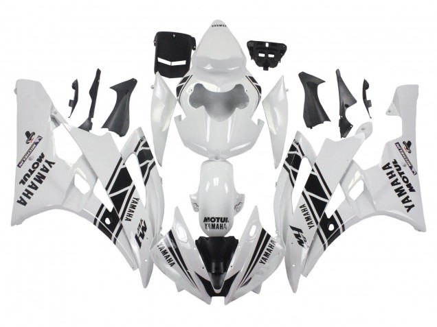 2006-2007 Yamaha YZF 600 R6 Motorcycle Fairings - White Glossy Black Motul Michelin
