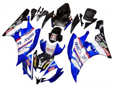 2006-2007 Yamaha YZF 600 R6 Motorcycle Fairings - White Blue Black Fimer Volvo Yamalube Sterilgarda