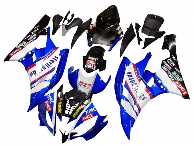 2006-2007 Yamaha YZF 600 R6 Motorcycle Fairings - White Blue Black Fimer Volvo Yamalube Sterilgarda