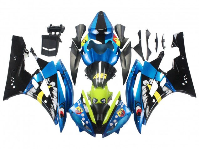 2006-2007 Yamaha YZF 600 R6 Motorcycle Fairings - Blue Neon Green Black Shark