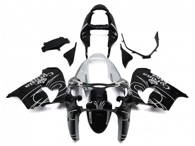 2000-2001 Kawasaki ZX9R Motorcycle Fairings - Glossy Black White Corona Extra