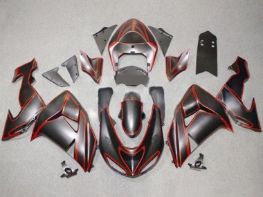 2006-2007 Kawasaki ZX10R Motorcycle Fairings - Matte Black Red Pinstripe