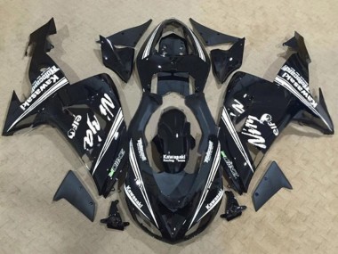 2006-2007 Kawasaki ZX10R Motorcycle Fairings - Glossy Black White Stripe Elf