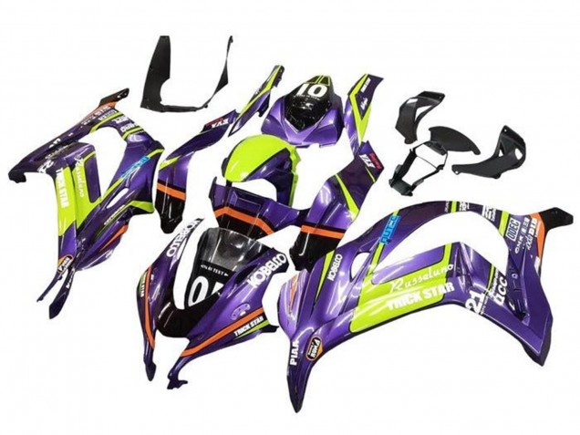 2016-2020 Kawasaki ZX10R Motorcycle Fairings - Purple Yellow Trick Star Kobelco