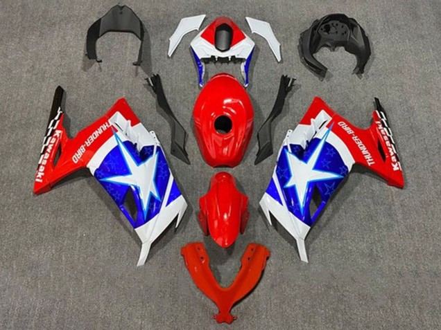 2013-2024 Kawasaki EX300 Motorcycle Fairings - White Red Blue Star Captain America