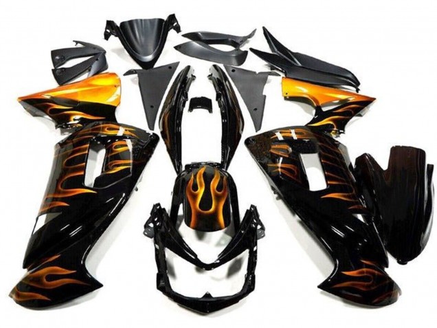 2006-2008 Kawasaki Ninja 650 EX650 Motorcycle Fairings - Glossy Black Gold Flame