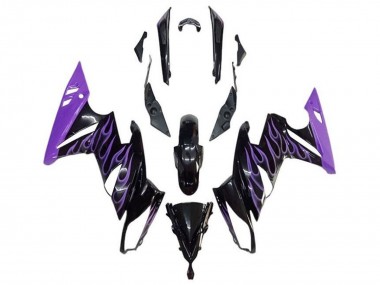 2009-2011 Kawasaki Ninja 650 EX650 Motorcycle Fairings - Glossy Black Purple Flame