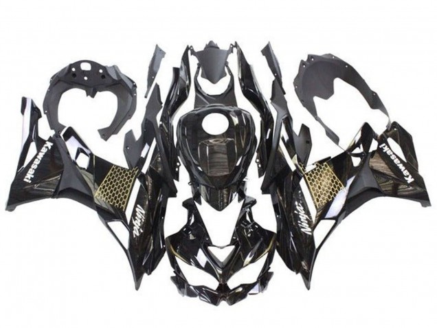 2019-2025 Kawasaki ZX25R ZX-25R Motorcycle Fairings - Glossy Black Gold White Honeycomb
