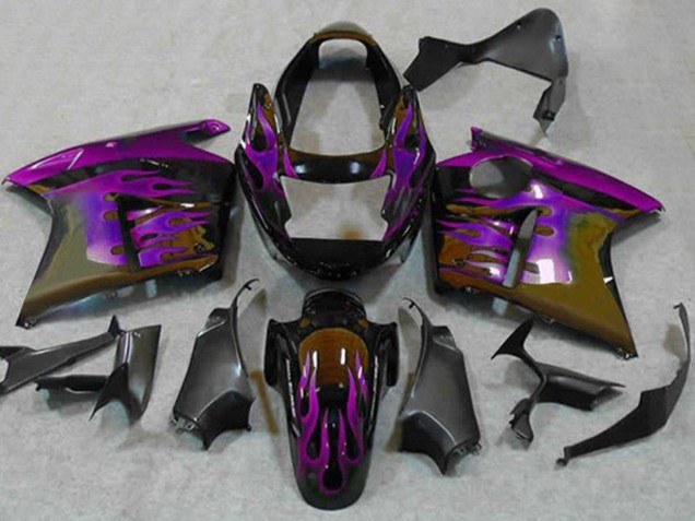 1996-2007 Honda CBR1100XX Blackbird Motorcycle Fairings - Glossy Black Purple Flame