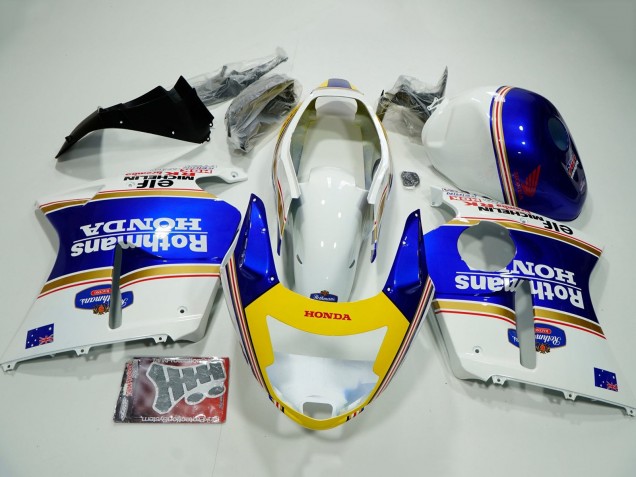1996-2007 Honda CBR1100XX Blackbird Motorcycle Fairings - White Blue Yellow Rothmans
