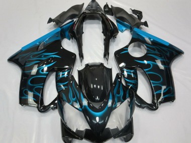 2004-2007 Honda CBR600 F4i Motorcycle Fairings - Glossy Black Light Blue Flame