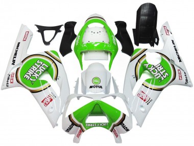 2003-2004 Kawasaki ZX6R Motorcycle Fairings - White Green Motul Lucky Strike