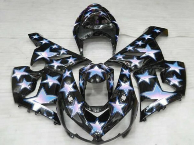 2005-2006 Kawasaki ZX6R Motorcycle Fairings - Black Blue White Star