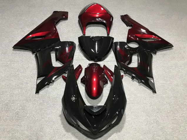 2005-2006 Kawasaki ZX6R Motorcycle Fairings - Red Glossy Black