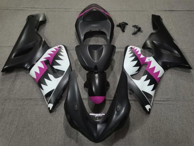 2005-2006 Kawasaki ZX6R Motorcycle Fairings - Matte Black White Pink Shark