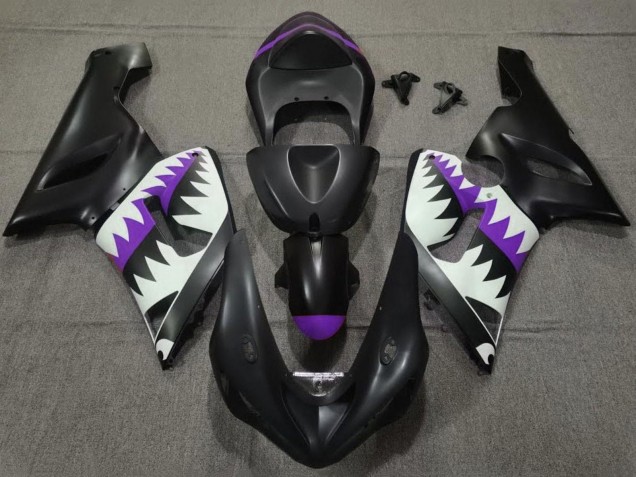 2005-2006 Kawasaki ZX6R Motorcycle Fairings - Matte Black White Purple Shark