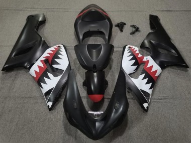 2005-2006 Kawasaki ZX6R Motorcycle Fairings - Matte Black White Red Shark