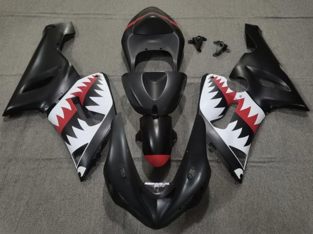 2005-2006 Kawasaki ZX6R Motorcycle Fairings - Matte Black White Red Shark