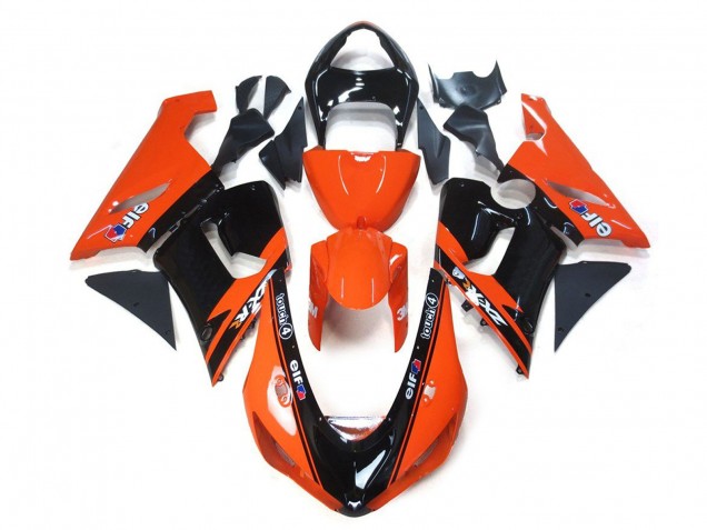 2005-2006 Kawasaki ZX6R Motorcycle Fairings - Orange Black Elf