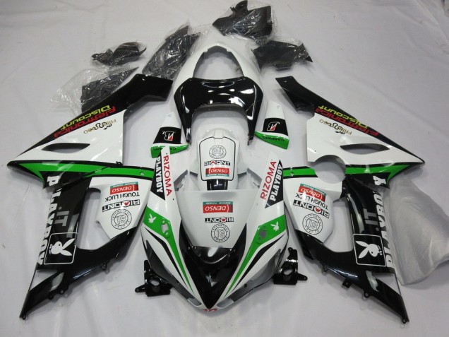 2005-2006 Kawasaki ZX6R Motorcycle Fairings - White Black Green Red Rizoma Playboy