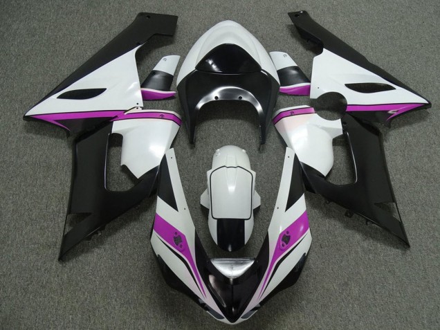 2005-2006 Kawasaki ZX6R Motorcycle Fairings - White Black Pink
