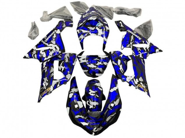 2005-2006 Kawasaki ZX6R Motorcycle Fairings - Blue Camouflage