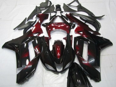 2007-2008 Kawasaki ZX6R Motorcycle Fairings - Black Dark Red
