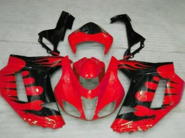 2007-2008 Kawasaki ZX6R Motorcycle Fairings - Red Black Flame