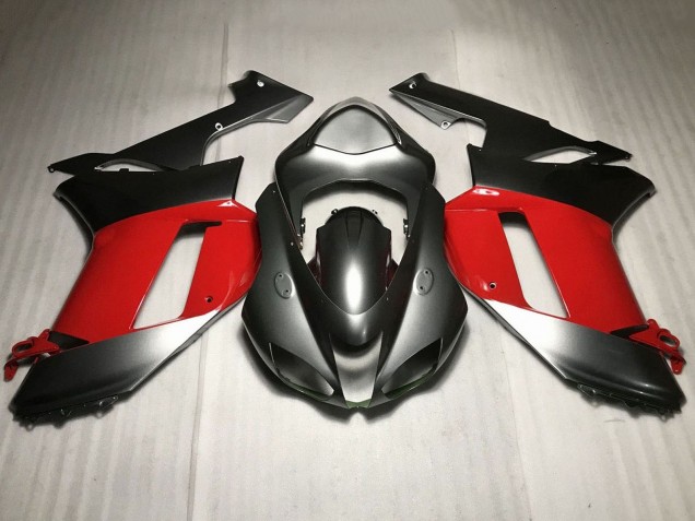 2007-2008 Kawasaki ZX6R Motorcycle Fairings - Silver Red