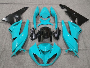 2007-2008 Kawasaki ZX6R Motorcycle Fairings - Turquoise Blue Black Matte Black