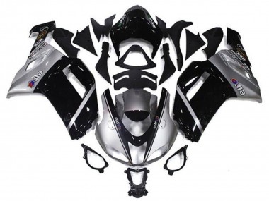 2007-2008 Kawasaki ZX6R Motorcycle Fairings - Silver Black Elf