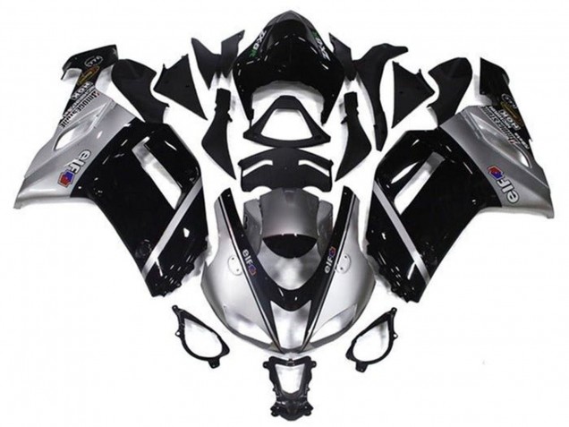 2007-2008 Kawasaki ZX6R Motorcycle Fairings - Silver Black Elf