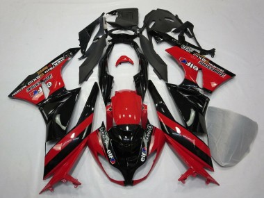 2009-2012 Kawasaki ZX6R Motorcycle Fairings - Red Glossy Black Elf Touch4 Bridgestone