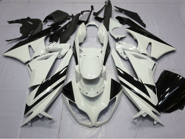 2009-2012 Kawasaki ZX6R Motorcycle Fairings - White Glossy Black Stripe