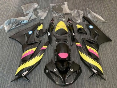 2009-2012 Kawasaki ZX6R Motorcycle Fairings - Yellow Pink Matte Black Shark