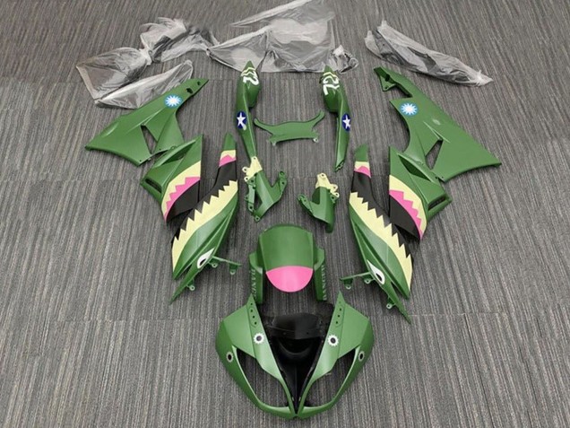 2009-2012 Kawasaki ZX6R Motorcycle Fairings - Yellow Pink Matte Green Shark
