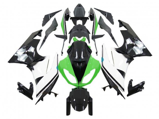 2009-2012 Kawasaki ZX6R Motorcycle Fairings - Green White Glossy Black