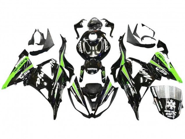 2013-2018 Kawasaki ZX6R Motorcycle Fairings - Glossy Black Green White Monster Snow