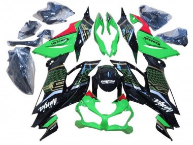 2019-2022 Kawasaki ZX6R Motorcycle Fairings - Green Red Glossy Black Honeycomb