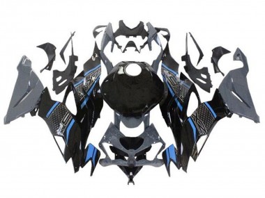 2019-2022 Kawasaki ZX6R Motorcycle Fairings - Grey Blue Black Honeycomb