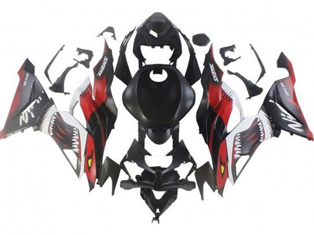 2019-2022 Kawasaki ZX6R Motorcycle Fairings - Matte Black Red White Shark