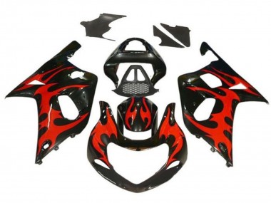 2000-2002 Suzuki GSXR1000 Motorcycle Fairings - Glossy Black Red Tribal