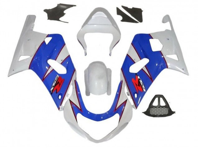 2000-2002 Suzuki GSXR1000 Motorcycle Fairings - White Blue Red Pinstripe